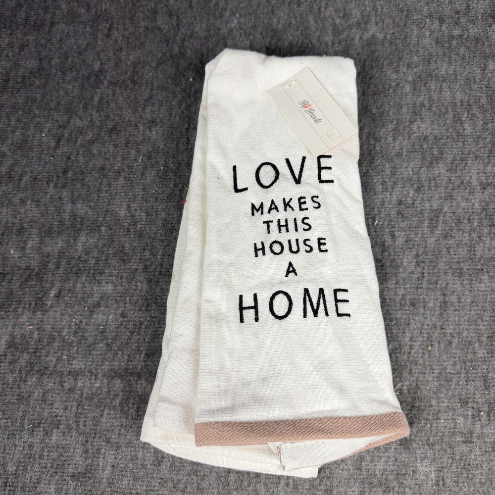 FH Towels Love Makes This House A Home Tea Towels Set Of 2 Hearts White Cotton
